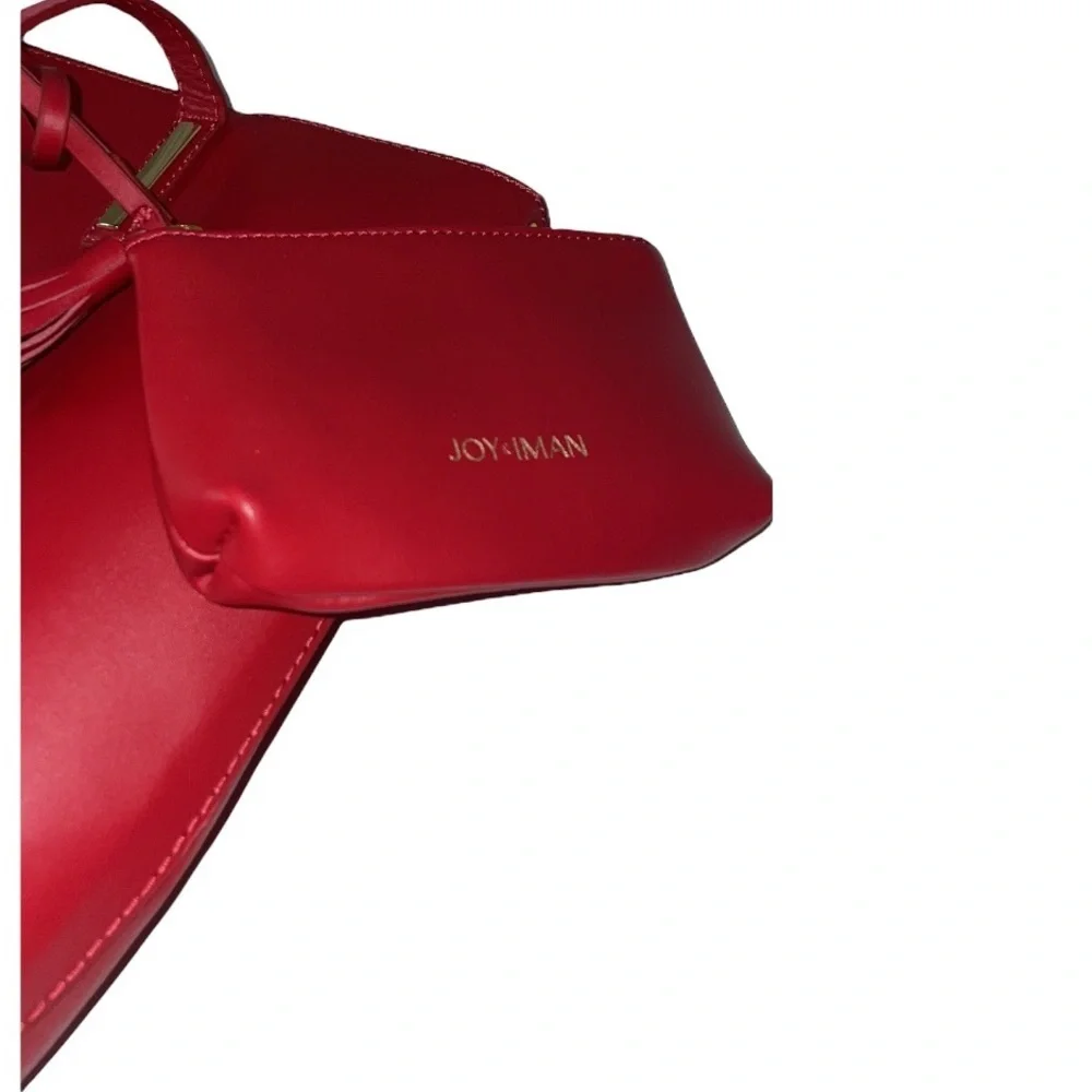 NEW Joy & Iman Red Tote Bag and Wristlet Vegan Leather Matte Classic
